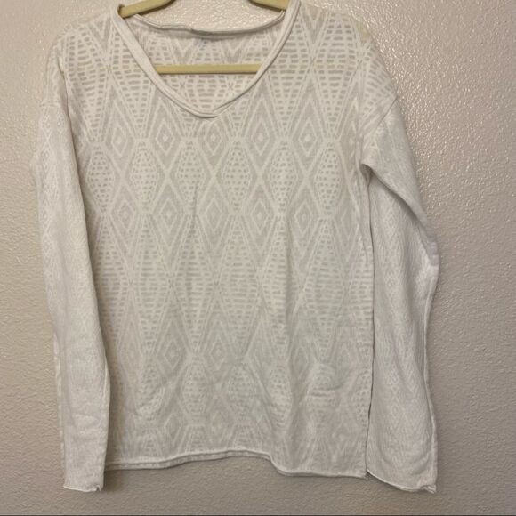 Prana white long sleeve sheer coastal beachy shirt top cotton blouse M - Picture 2 of 9